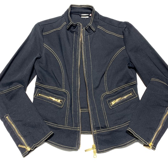 ❗️SOLD❗️Y2K Georgiou Studio Black Denim Tailored Mock Neck Zip Jacket S - Picture 11 of 11